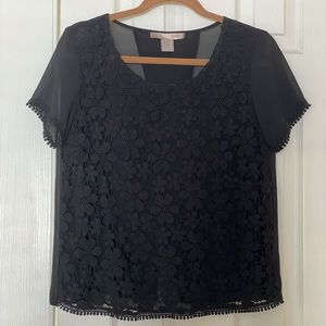 Forever 21 Black Floral Crochet Top - Size Small